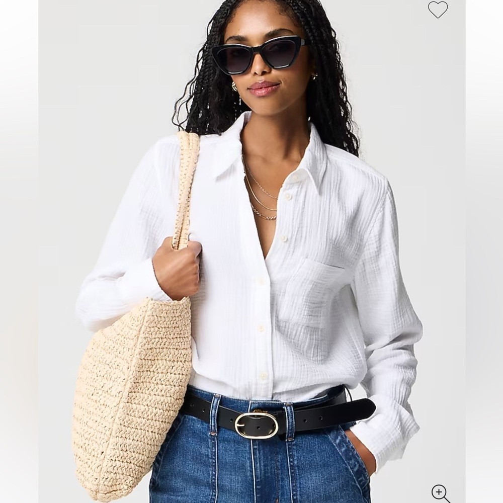 J. Crew Factory White Cotton Gauze Button-Up Shirt Size 14 Resortwear Tropical